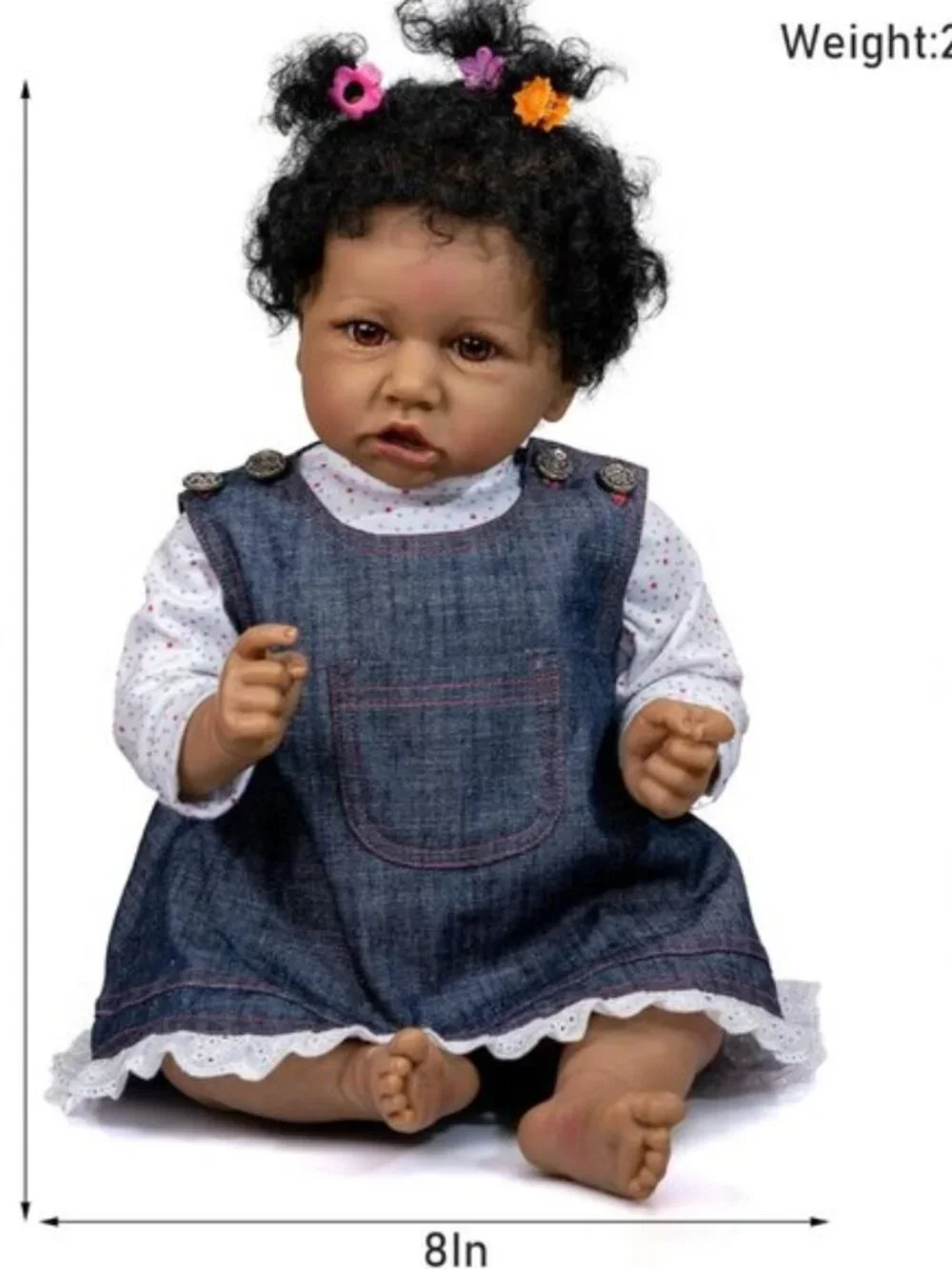 22 Inch Realistic Black Reborn Baby Girl Doll Open Brown Eyes Curly Hair